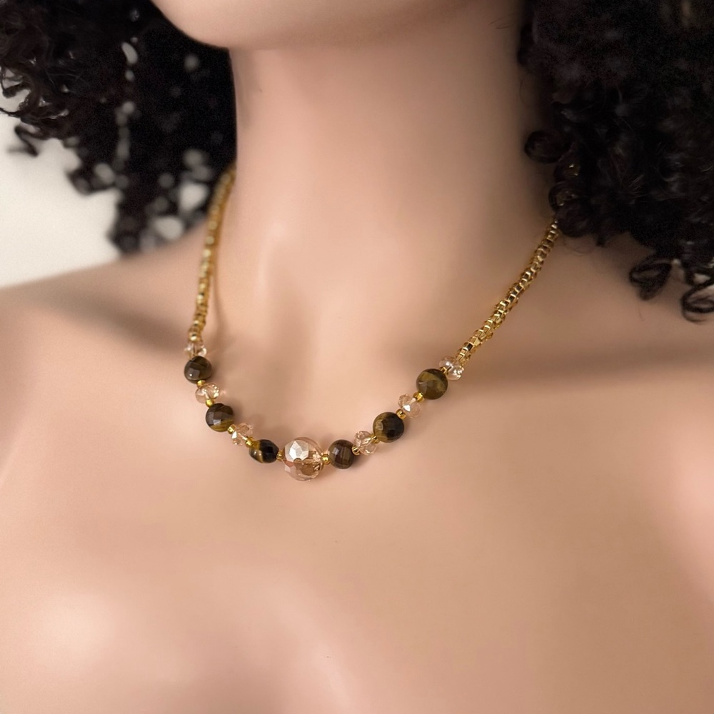 Gold-Filled Gemstone Swarovski Crystal Seed Bead Necklace